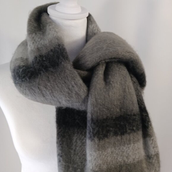 Steve Madden Brushed Plaid, Blanket Wrap Scarf, Black/Gray, Fringe, One Size - Picture 3 of 7